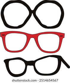 eye glasses vector illustration isolated on white red background.spectacles sketch