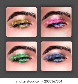 Eye Glitter Eyeshadow, Realistic eyes with glitter eyeshadow makeup designer, vector format