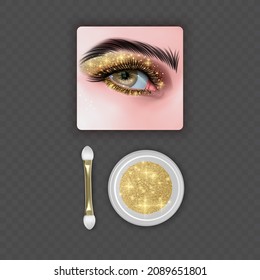 Eye Glitter Eyeshadow, Realistic eyes with glitter eyeshadow makeup designer, vector format