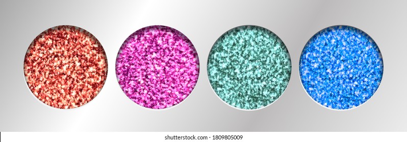 Eye Glitter Eyeshadow Tinsel Shimmer, Lipstick or Powder. Abstract Shine Circles, Make up Palette, Vector.