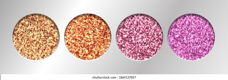 Eye Glitter Eyeshadow Tinsel Shimmer, Lipstick or Powder. Abstract Shine Circles, Make up Palette, Vector.