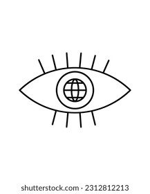Auge mit Globus-Symbol, Vektorsymbol der besten Linie.