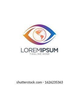 Eye With Globe Logo Vector Template
