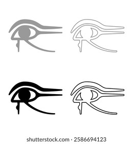 Eye god Horus Egyptian symbol mystical protective amulet of Pharaohs paganism Uadzhat sign Uadzhet set icon grey black color vector illustration image solid fill outline contour line thin flat style