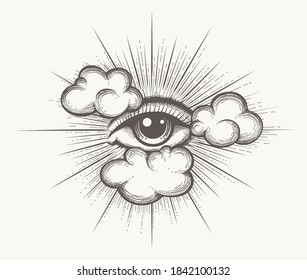 Eye of God Providence engraving Tattoo. Vector illustration.