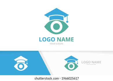 Eye and graduate hat logo. Unique college logotype design template.