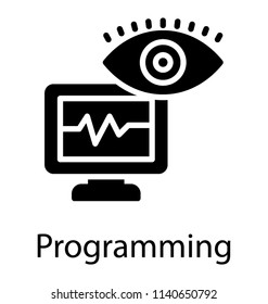 An eye graphic appearing is embedded on monitor screen, system monitoring icon vector 