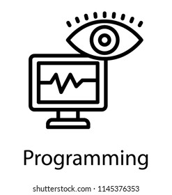 An eye graphic appearing is embedded on monitor screen, system monitoring icon vector 