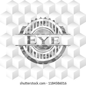 Eye grey emblem with geometric cube white background