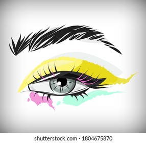 Eye grunge background. Make-up fashion illustration.