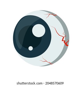 Eye. Halloween style eyeball element drawing. Eyeball with capillaries isolated on white background. Vector drawing in a flat style.