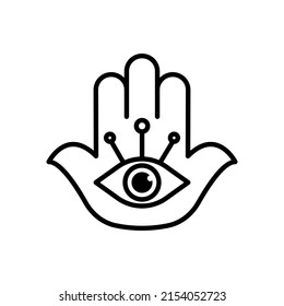 Eye hamsa sign. God hand. Protection against evil eye. Luck, good fortune. Editable stroke. Vector illustration 