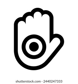 Eye hand mystical religious symbol. Spiritual hamsa sign of traditional culture of worship and veneration. Simple black and white vector isolated on white background