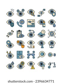 eye health filled outline icon set vector illustration