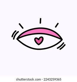 Eye with heart Hand drawn doodle Valentine's Day illustration. Love and romantic cute icon.  Single element 