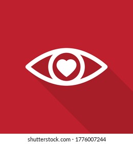  eye with heart icon with long shadow vector