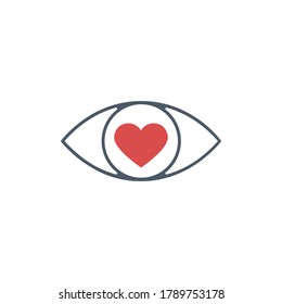 Eye with a heart icon. Love look. Stock vector illustration isolated on white background.