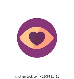 Eye with heart icon, vector flat design