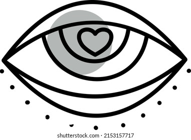 Eye with heart, illustration, vector on a white background.