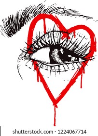 Eye heart love tattoo linear vintage ink for t-shirt card  poster