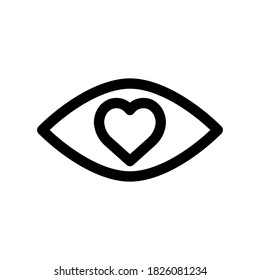 Eye with heart outline icon. Black and white item from set, linear vector.