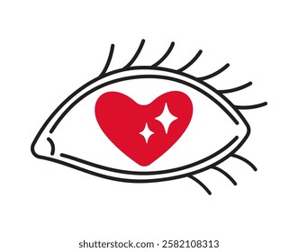 Eye with heart shaped pupil doodle style Hand drawn trendy flat style love isolated icon Romantic symbol of love for web graphic design poster tattoo Valentines Day card line art Vector illustration
