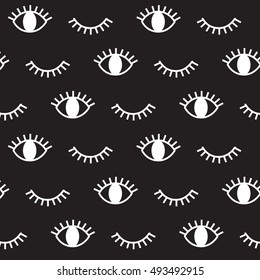 Eye, hipster, black and white pattern. Vector art.