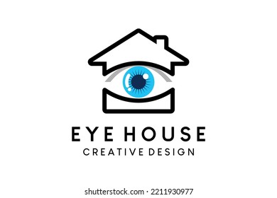 Eye home logo design or eye care home logo vector illustration
