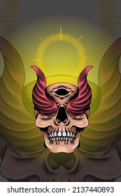 Eye horned skull vector illustration