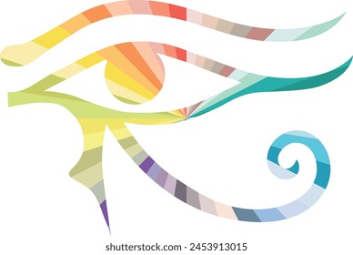 Eye of Horus (Ancient Egypt) symbol with many pastel color inside, Eye of Horus symbol vector illustration.