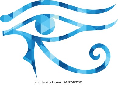 eye of horus (ancient egypt) symbol with blue monochrome color inside, eye of horus symbol vector illustration.