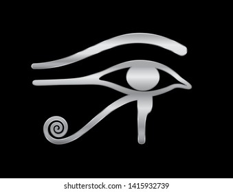 Eye of Horus. Ancient Egyptian silver symbol of goddess Wedjat. Vector illustration on black background.
