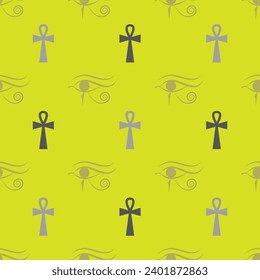 Eye of Horus and ankh egyptian cross seamless pattern. Egyptian vector illustration.