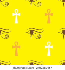 Eye of Horus and ankh egyptian cross seamless pattern. Egyptian vector illustration.