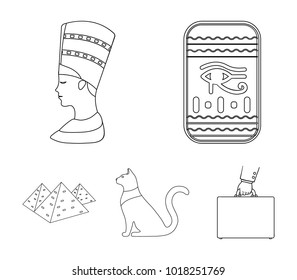 Eye of Horus, black Egyptian cat, pyramids, head of Nefertiti.Ancient Egypt set collection icons in outline style vector symbol stock illustration web.