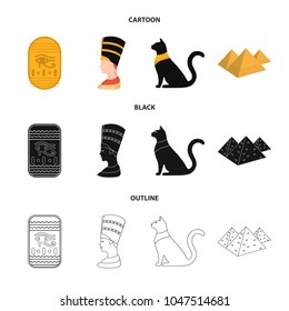 Eye of Horus, black Egyptian cat, pyramids, head of Nefertiti.Ancient Egypt set collection icons in cartoon,black,outline style vector symbol stock illustration web.