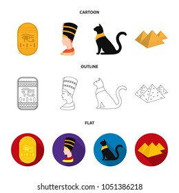 Eye of Horus, black Egyptian cat, pyramids, head of Nefertiti.Ancient Egypt set collection icons in cartoon,outline,flat style vector symbol stock illustration web.