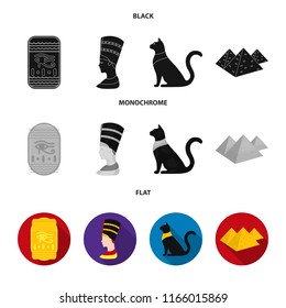 Eye of Horus, black Egyptian cat, pyramids, head of Nefertiti.Ancient Egypt set collection icons in black, flat, monochrome style vector symbol stock illustration web.