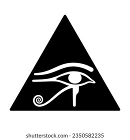 Ojo de Horus en un triángulo negro. Antiguo símbolo egipcio de protección, poder real y buena salud, personificado en la diosa Wadjet. Similar al Ojo de Dios, o al Ojo de la Providencia.