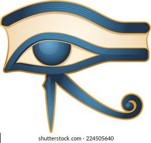 El Ojo de Horus Egipto deidad, con el mito religioso egipcio figura deidad. Dibujo ilustrativo vectorial.