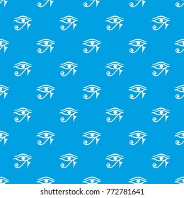 Eye of Horus Egypt Deity pattern repeat seamless in blue color for any design. Vector geometric illustration