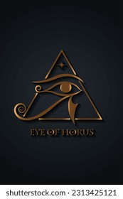 Eye Of Horus gold Logo design. The ancient Egyptian Moon sign. Mighty Pharaohs amulet, golden luxury vector isolated on black background