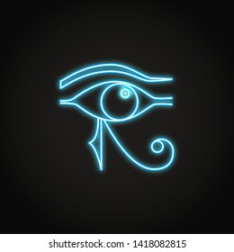 Eye of Horus icon in glowing neon style. Ancient Egyptian protection symbol. Left eye of Ra sign. Vector illustration.