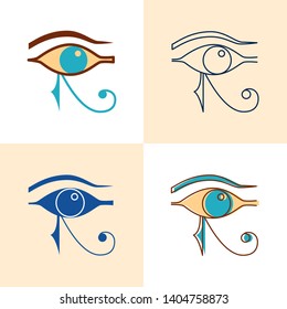 Eye of Horus icon set in flat and line style. Ancient Egyptian protection symbol. Left eye of Ra sign. Vector illustration.