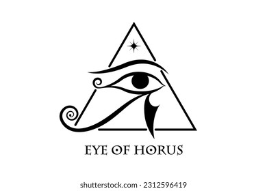 Eye Of Horus Logo design. The ancient Egyptian Moon sign. Mighty Pharaohs amulet, black vector tattoo isolated on white background