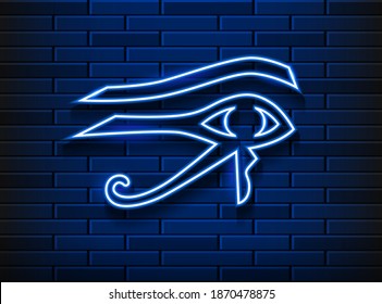 The eye of horus neon effect, with blue brick wall background
