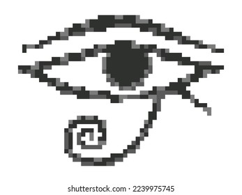Eye of Horus in pixel style. Pixelated Eye of Ra isolated on white background. The style of 8-bit retro games from the 80s and 90s. Design for app, banner and poster. Vector illustration