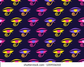 Eye of Horus seamless pattern. Ancient Egyptian amulet symbol. Vector illustration