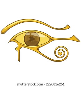 eye of horus, symbol and protection amulet originating from ancient egyptian, the symbol comes from the egyptian god Horus, in gold color