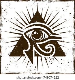 Eye of horus in triangle, ancient egyptian symbol on background with removable textures
